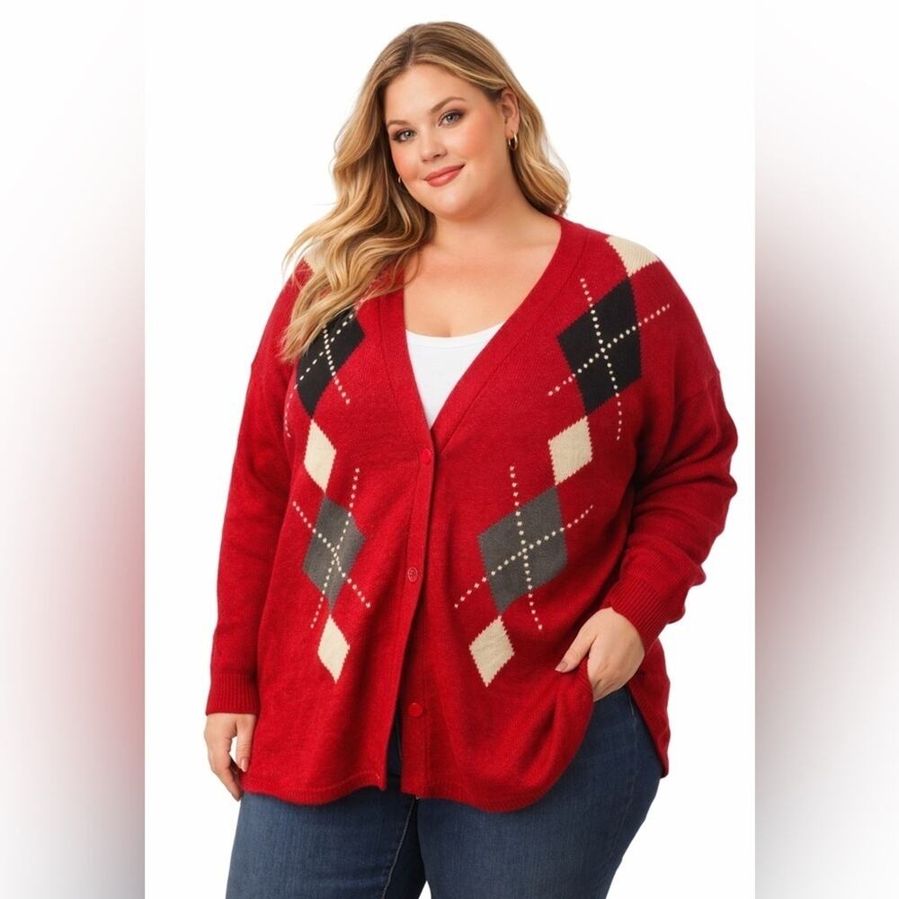 Maggie Lawrence Vintage Argyle Cardigan, Y2K, Academic, Collegiate PLUS Sz 26